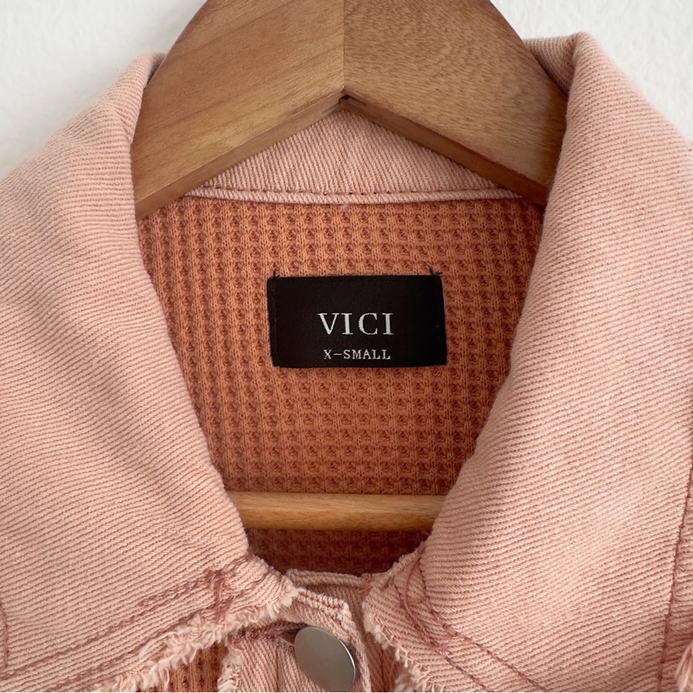 Vici Monica Cotton Waffle Knit Frayed Shacket • Pink Orange Combo - Picture 8 of 11